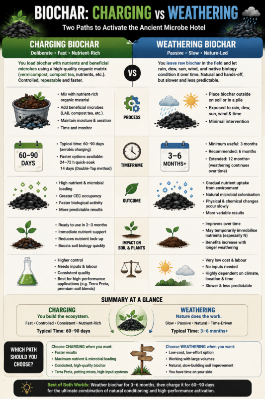 infogram on weathering versus charging Biochar